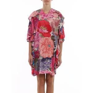 NEW VALENTINO floral silk flounced dress in multi